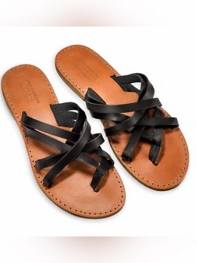 Nikola Black handmade Nepal Leather Strap Sandals New